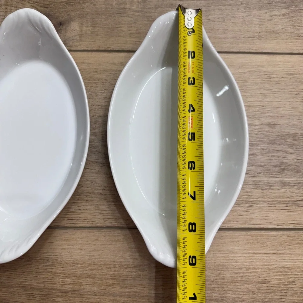 Pillivuyt France‎ White Porcelain Au Gratin Oval Eared Bakers 8oz Set 2 24 03 23